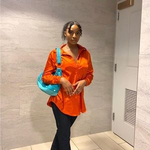Orange Satin Button-Down Shirt